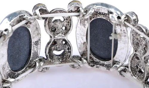 Vista 2 de Alilang Pulsera elástica de tono plateado brillante con diamantes de imitación victorianos camafeo para dama