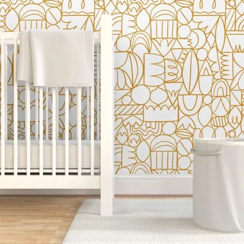 Vista 6 de Muestra de papel tapiz extraíble – Círculos amarillos vintage moderno geométrico arte abstracto personalizado pre-pegado papel pintado por