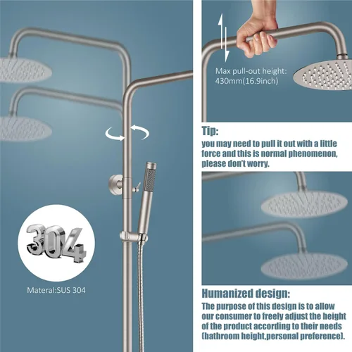 Vista 4 de Aolemi Grifo de ducha exterior SUS304 Conjunto combinado de accesorios de ducha de acero inoxidable, Kit de cabezal de ducha de lluvia de 8