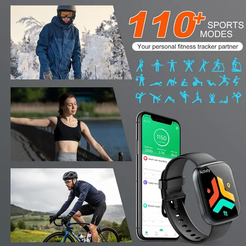 Vista 3 de Reloj inteligente para hombres y mujeres (respuestahacer llamadas), reloj de fitness con pantalla táctil HD de 1.95 pulgadas con monitor