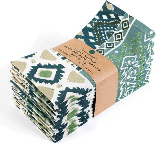 Vista 28 de Fingercraft - Juego de 12 servilletas de tela de mezcla de algodón y lino, con estampado, perfecta para fiestas, cenas, bodas, cócteles y Navidad