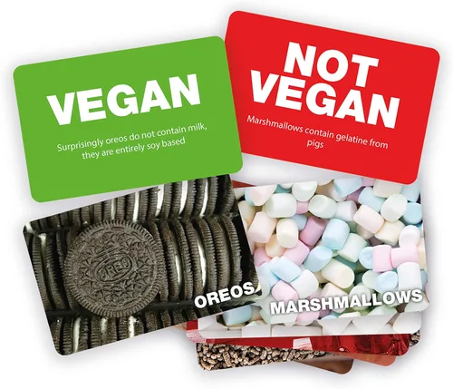 Vista 6 de Juego vegano no vegano - Adivina los productos veganos divertido juego de cartas flash - Divertido juego de adivinanzas de sí o no - adecuado