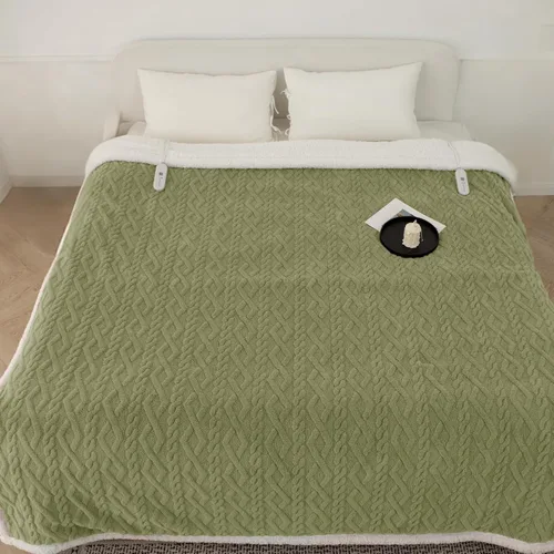 Vista 22 de Manta eléctrica tamaño individual 62"X84" amarilla - Manta cálida y gruesa de sherpa con calefacción para invierno con 5 niveles de calentamiento