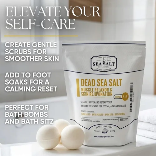 Vista 5 de Sea Salt Superstore Sal natural del Mar Muerto para remojar, sales minerales de grano grueso de Israel, que apoyan la relajación muscular