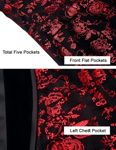 Vista 5 de COOFANDY Men's Floral Tuxedo Jacket Shawl Lapel One Button Velvet Suit Jacket Dinner Prom Party Wedding Blazer