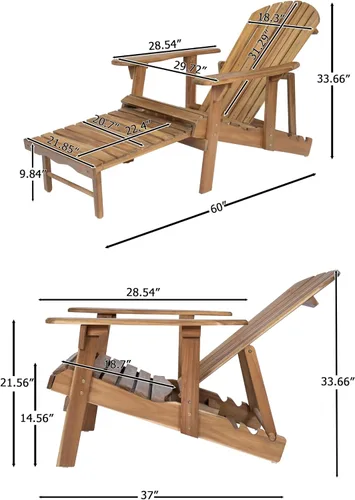 Vista 7 de Sillas Adirondack plegables teñidas naturales, sillas de terraza al aire libre, sillas de patio, con reposapiernas extensible para piscina, Teñido
