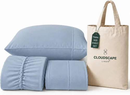 Vista 11 de CLOUDSCAPE LINEN 400TC 100% Egyptian Cotton Luxury Twin Bed Sheets - White
