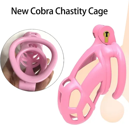 Vista 2 de Jaula de castidad rosa 2.0 dispositivo de castidad masculina con 4 anillos de resina ligera jaula de castidad para hombre pene ejercicio de bondage