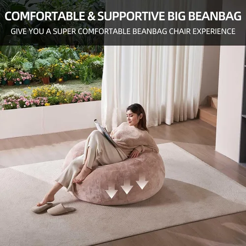 Vista 6 de Puf de 3 pies, puf con relleno, espuma viscoelástica altamente resistente, puf redondo de felpa, mueble para sala moderna, silla de lectura de ocio