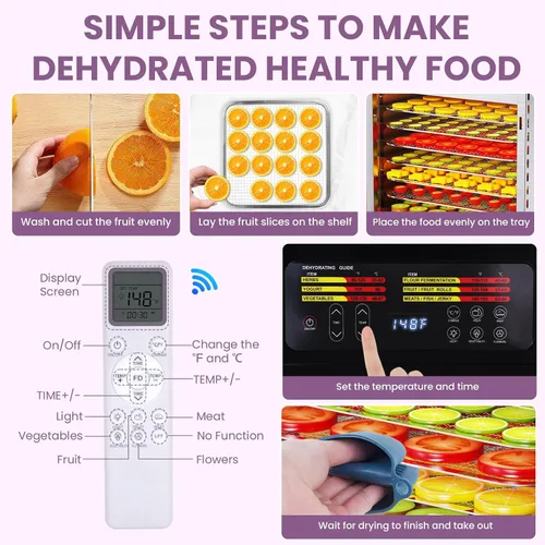 Vista 2 de Deshidratador de alimentos para carne seca, 9 bandejas grandes de acero inoxidable, deshidratador de frutas de 800 W con control remoto