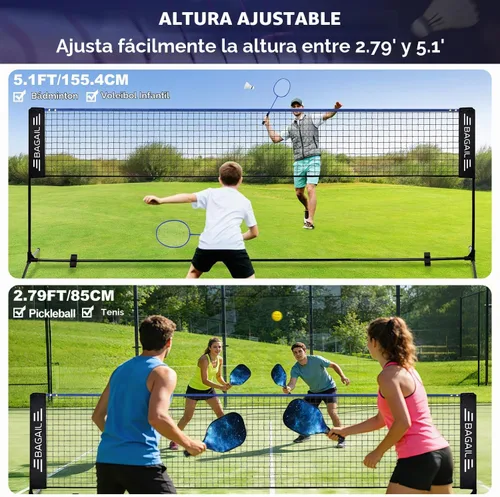 Vista 2 de BAGAIL Badminton Net, Height Adjustable (Up to 5.1')