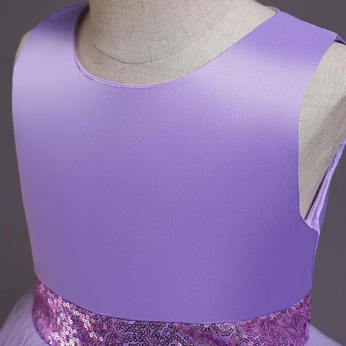 Vista 8 de Vestido de princesa para niñas para boda, fiesta de cumpleaños, vestido de tul alto bajo, vestido de baile de lentejuelas con tren