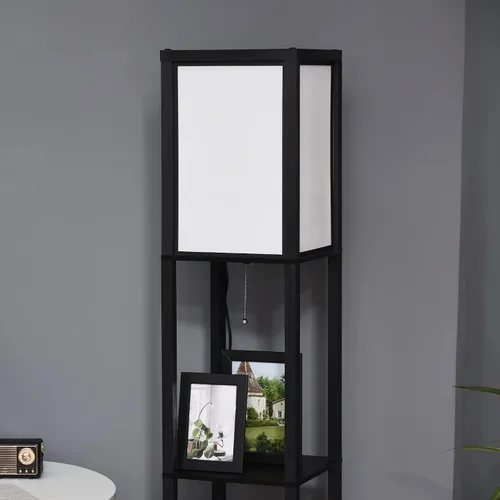 Vista 8 de HOMCOM Lámpara de pie moderna con estantes e iluminación ambiental doble, lámpara de pie alta para sala de estar, dormitorio con pantalla de tela
