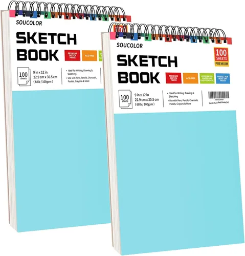 Vista 24 de Soucolor Suministros Escolares Cuaderno de bocetos de 9 x 12 pulgadas para profesor y estudiante de secundaria, paquete de 1 cuaderno de bocetos