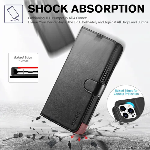 Vista 6 de Funda tipo billetera TUCCH para iPhone 14 Pro Max de 6.7", con bloqueo RFID, soporte para 4 tarjetas [carcasa interior de TPU a prueba de golpes]