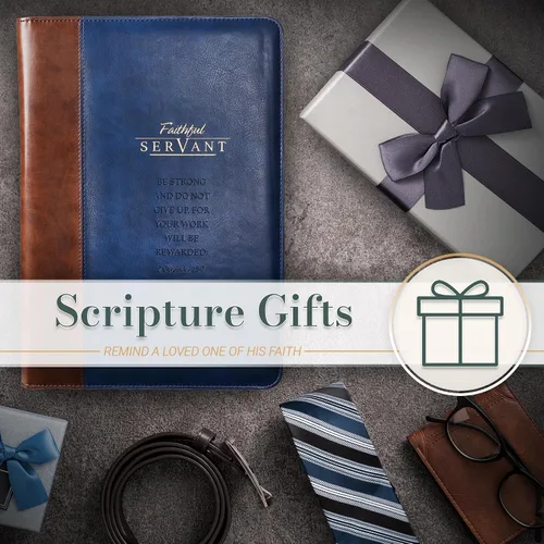 Vista 5 de Christian Art Gifts Faithful Servant 2 Chronicles 15:7 - Cuaderno de piel sintética marrón con cremallera, bloc de notas con un solo bolígrafo