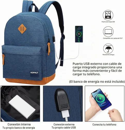 Vista 4 de Mochila Grande de Equipaje de Mano para Portátil para Viajes, Azul