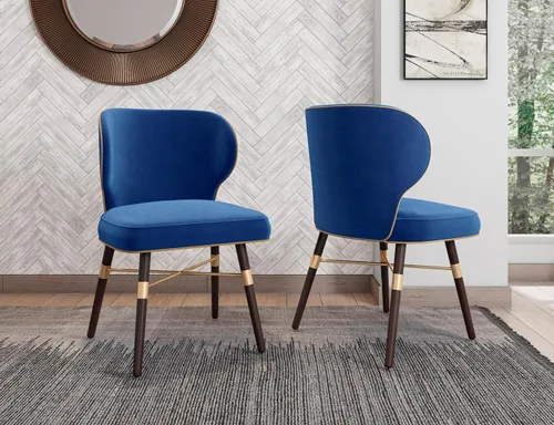Vista 2 de Manhattan Comfort Silla de comedor Strine Velvet en color azul