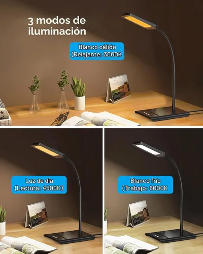 Vista 4 de TROND Lámpara de Escritorio, Lámpara de Mesa Brillante Regulable para el Cuidado de los Ojos, 3 Modos de Color, 7 Niveles de Brillo, Cuello de Cisne