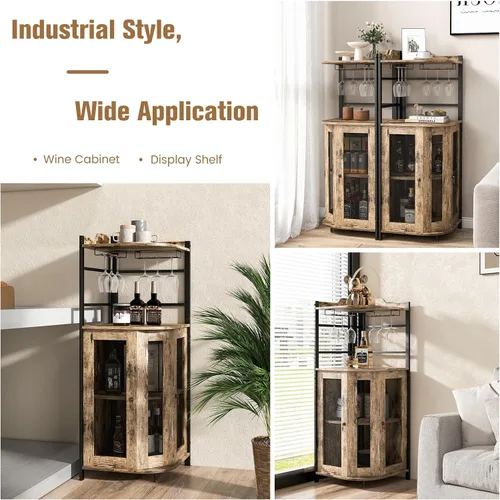 Vista 7 de LOKO Armario esquinero para bar de vinos, gabinete industrial para vinos con puertas de malla metálica y estante ajustable, gabinete de licor