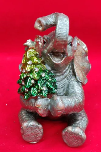 Vista 3 de AtoZ - Caja de tesoros con diseño de elefante, diseño de elefante con colgante de elefante, bonita caja de joyería para regalo de Navidad para ella