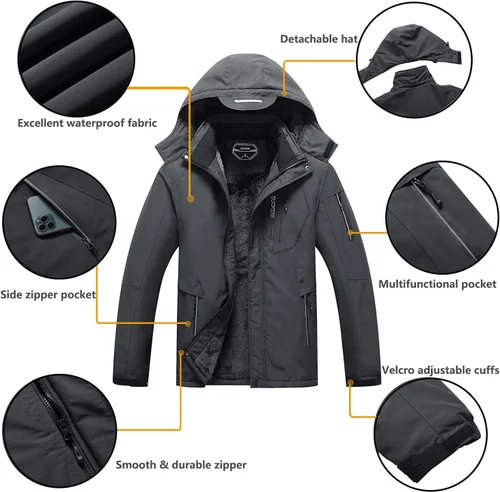 Vista 5 de Chaqueta de esquí impermeable con capucha para hombre, abrigo cálido de nieve para el invierno