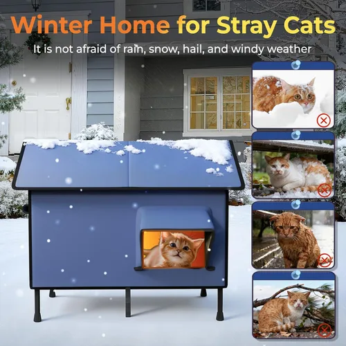 Vista 3 de Casa climatizada para gatos al aire libre - Casas y condominios para gatos Kokopro con almohadilla térmica, casas para gatos con calefacción, 100%