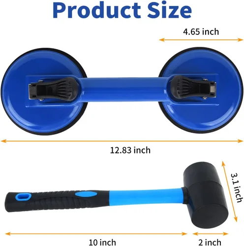 Vista 2 de Herramienta fijadora de huecos de piso para reparación de huecos de piso laminado, incluye ventosa y maza, kit azul