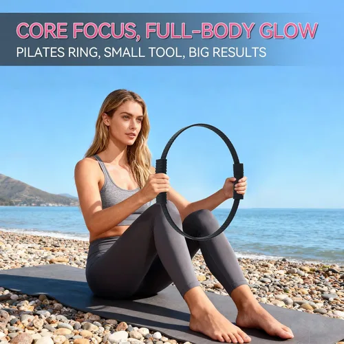 Vista 9 de Anillo de pilates, círculo mágico de silicona de 13.5 pulgadas con doble agarre, ligero y duradero, equipo de ejercicio de resistencia flexible
