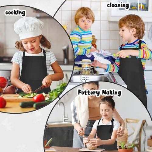 Vista 6 de MEEZY Juego de 3 delantales para niños con bolsillos, delantal ajustable para pintar, delantal de arte para niños, delantales de chef para niños