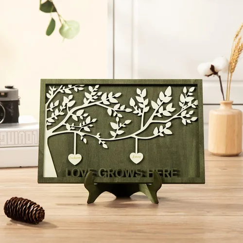 Vista 5 de Jeweidea Letrero personalizado con nombre de la familia con 2-9 nombres, adorno personalizado con placa grabada del árbol de la vida con soporte, 2