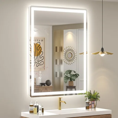 Vista 30 de SMIROR Espejo de baño LED con luces de 22" x 30", espejo de tocador rectangular redondeado iluminado para pared, iluminado frontal y retroiluminado