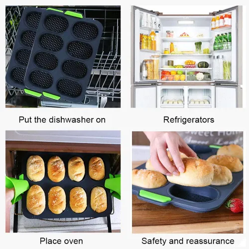Vista 5 de Sartén de silicona para baguette, antiadherente, sin BPA, gris, 12 x 2.5 x 2.5 pulgadas