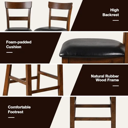 Vista 6 de NAFORT Juego de 2 taburetes de bar de altura de mostrador, sillas de comedor altas de madera maciza de 25.5 pulgadas con cojín, taburetes