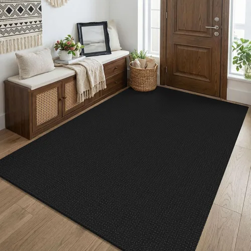Vista 200 de KOZYFLY - Tapete para puerta de interior, lavable, pequeña, antideslizante, con respaldo de goma, felpudo de algodón para el hogar, color negro