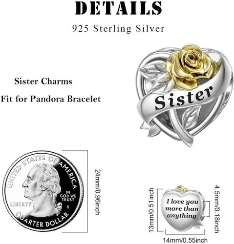 Vista 5 de DALARAN Abalorios de plata de ley 925 para madre, hija, hermana, esposa, amiga, abuela, abalorios para pulsera y collar
