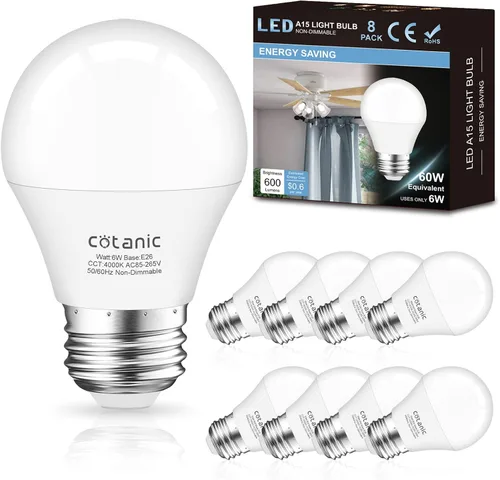 Vista 13 de Cotanic Bombillas para ventilador de techo de 2700 K, blanco cálido, bombilla LED A15 E26 base de tornillo mediano, bombilla pequeña de 6 W