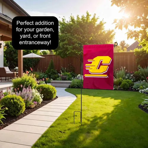Vista 3 de College Flags & Banners Co. Central Michigan Chippewas - Juego de soporte para bandera de jardín y poste de bandera