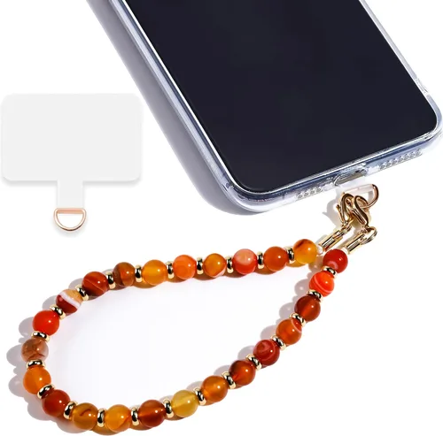 Vista 20 de Correa de muñeca con cuentas de mármol para mujer, diseño desmontable 304 Steel Core, detachable phone wristlet with tether tab, keeps your phone