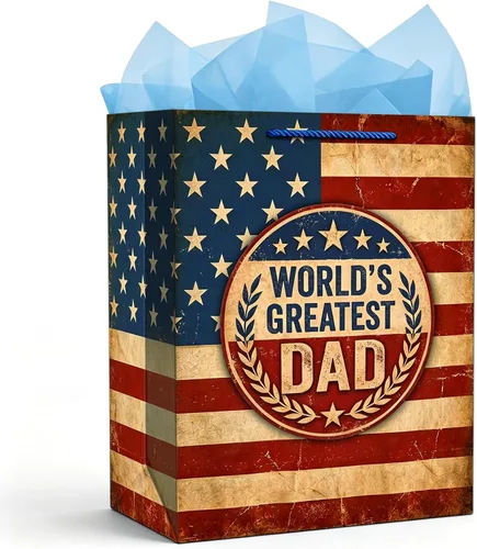 Vista 14 de WaaHome Bolsa de regalo para el día del padre para papá, con papel de seda y asa, 13 x 10.5 x 5.8 pulgadas, bolsa de regalo grande azul para el día