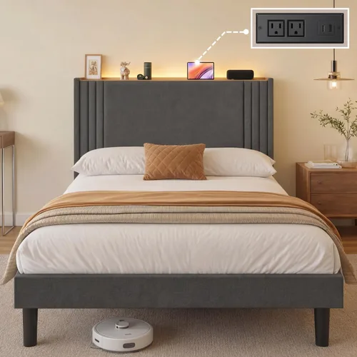 Vista 17 de Gizoon Base de cama matrimonial con cabecera con respaldo de ala, cama