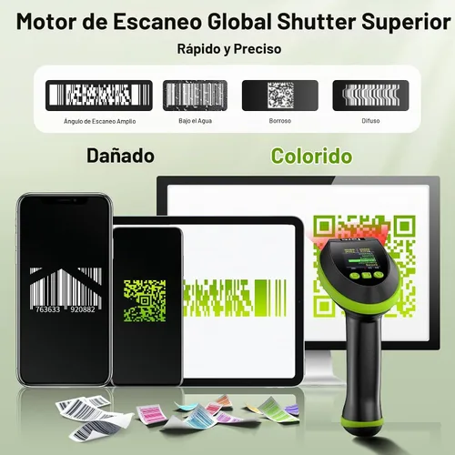 Vista 4 de Tera Escáner de código de barras inalámbrico 2D QR con soporte: pantalla de ajuste digital teclado versión Pro velocidad de escaneo extra rápida