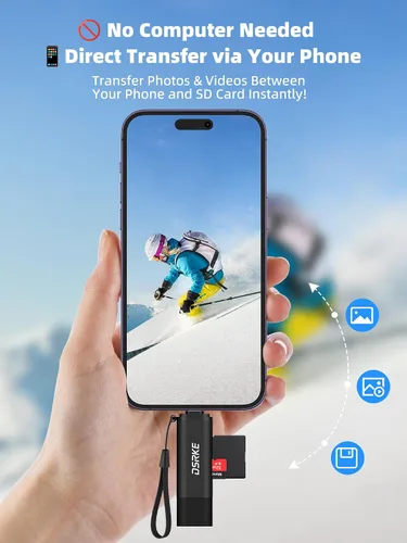 Vista 5 de Lector de tarjetas SD, doble ranura USB 3.0 USB C a adaptador de tarjeta micro SD Aluminum Memory Card Reader for SD/microSD/SDXC/SDHC. Compatible