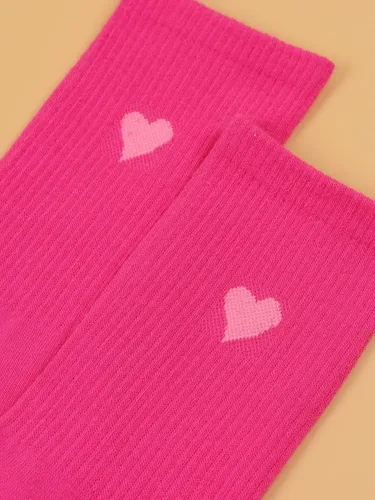 Vista 3 de SHENHE Calcetines de media pantorrilla con estampado de corazón para mujer, calcetines de punto acanalado para botas de vestir