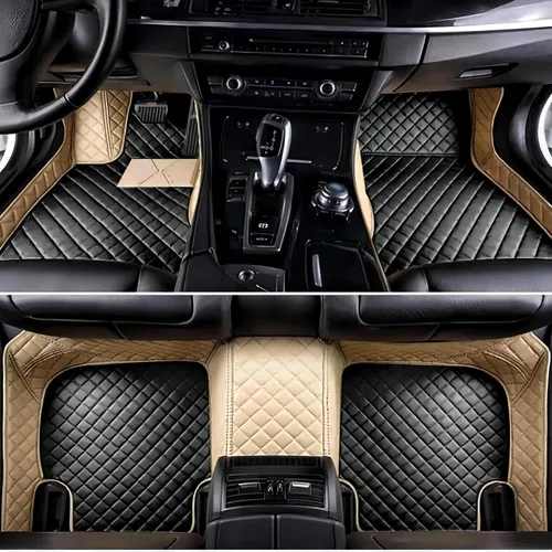 Vista 9 de Tapetes de cuero personalizados impermeables para automóvil, sedán, SUV, automóvil deportivo, negro, beige, para hombre y mujer (todo beige, 3D)