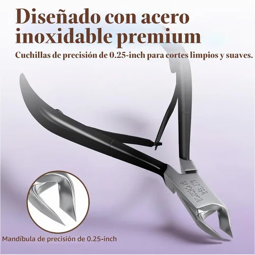 Vista 2 de Cortador de Cutículas Profesional de Acero Inoxidable Alicates de Cutículas con Cuchillas Afiladas y Doble Resorte Cortaúñas de Cutículas Negro Pack
