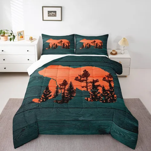 Vista 6 de Juego de ropa de cama de oso para niños y adolescentes, juego de edredón de animales salvajes para niños, adolescentes, naturaleza, vida silvestre