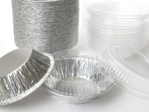 Vista 2 de KitchenDance - Sartén desechable de papel de aluminio con tapa, moldes individuales de papel de aluminio de 5 pulgadas, bandeja para hornear