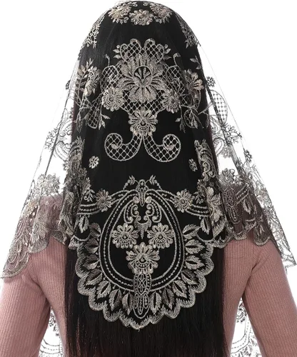 Vista 21 de Bozidol Velos de Mantilla de Capilla Católica en Triángulo - Bufanda Corta de Embroidería de Camelia para Misa Latina, Velo de Iglesia de Encaje