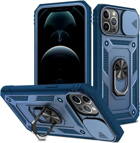 Vista 9 de Fetrim Funda para iPhone 12 PRO MAX, Funda de teléfono con soporte de anillo de rotación para Apple iPhone 12 PRO MAX - Negro